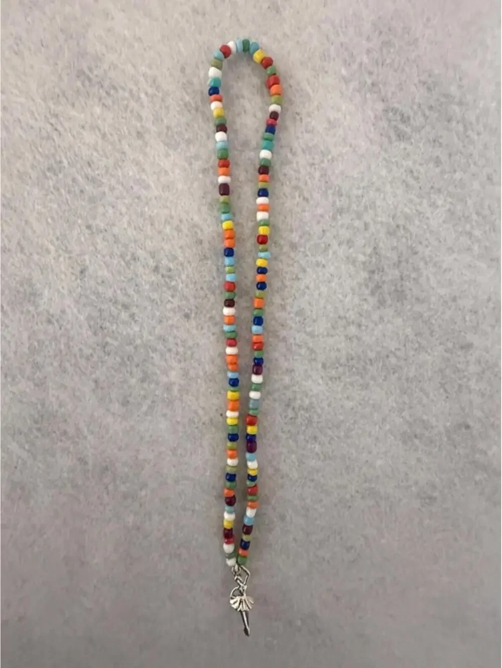 Handmade Colorful Seed Bead Ballerina Charm Stretch Necklace, 14